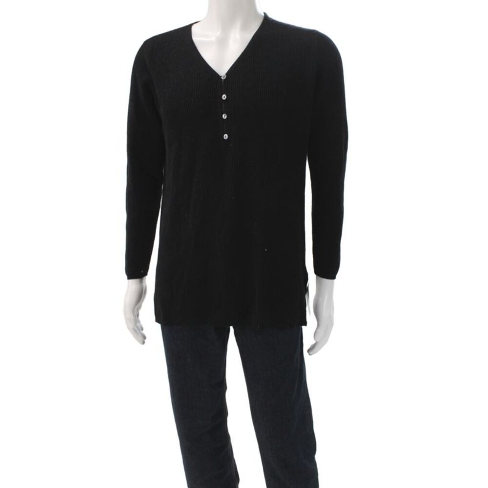 Manrico Cashmere Men Henley Black Cotton V-Neck Button Sweater Size 42